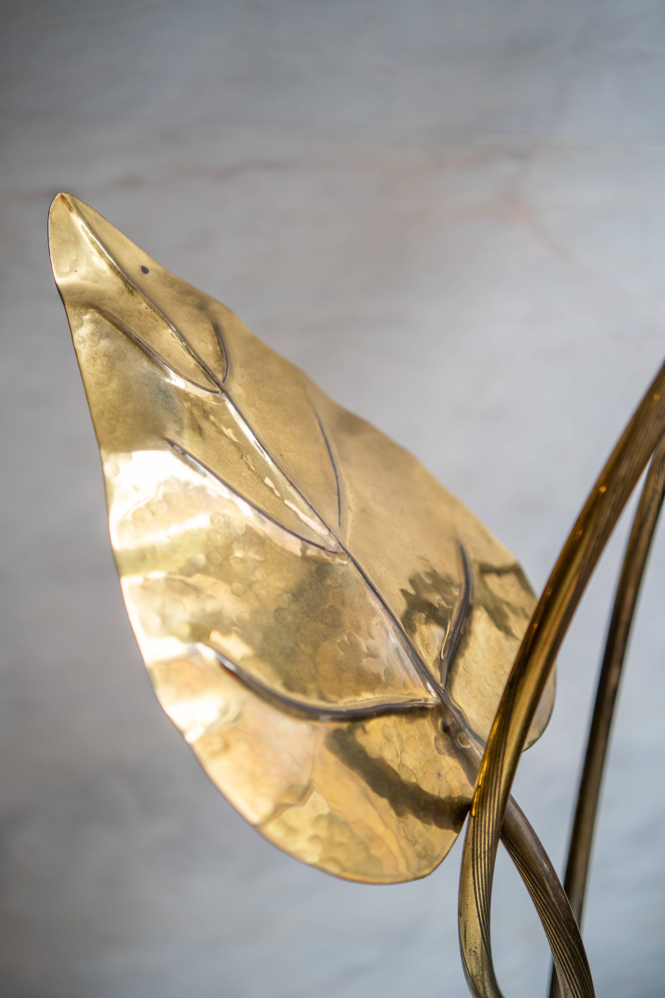 Rhubarb leaf brass floor lamp, Italy, 1970s