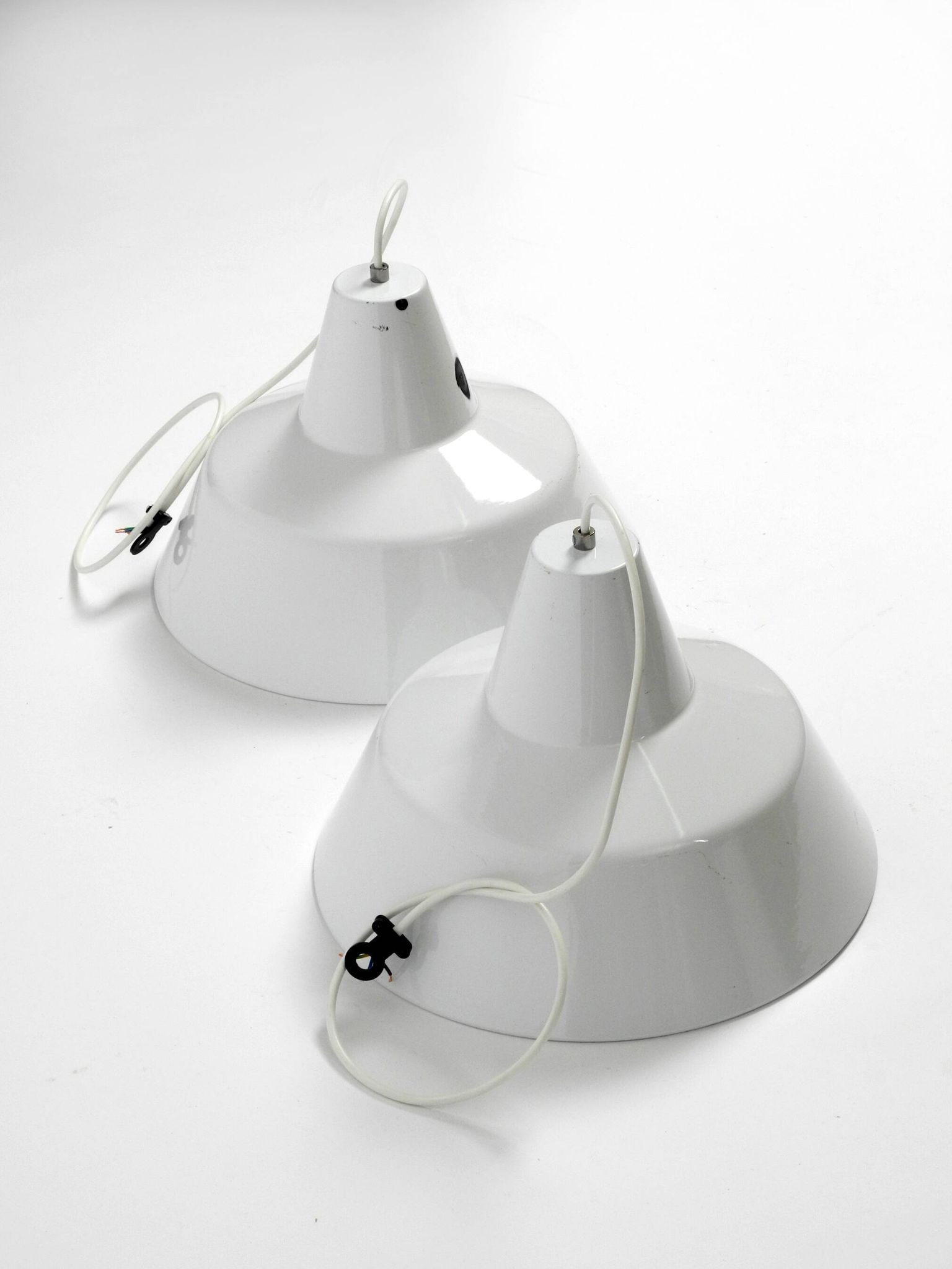 Two 50s metal enamel ceiling lamps by Axel Wedel Madsen for Louis Poulsen