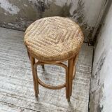 High stool in wicker and rattan