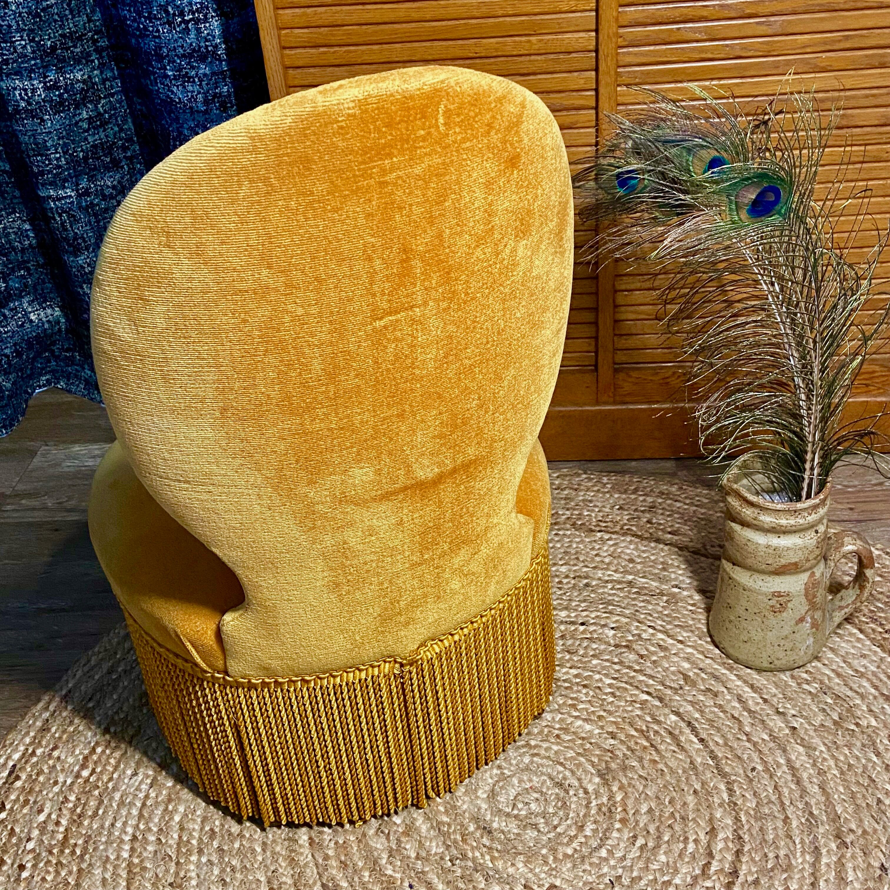 Upholstered gold velvet armchair-Napoleon III style