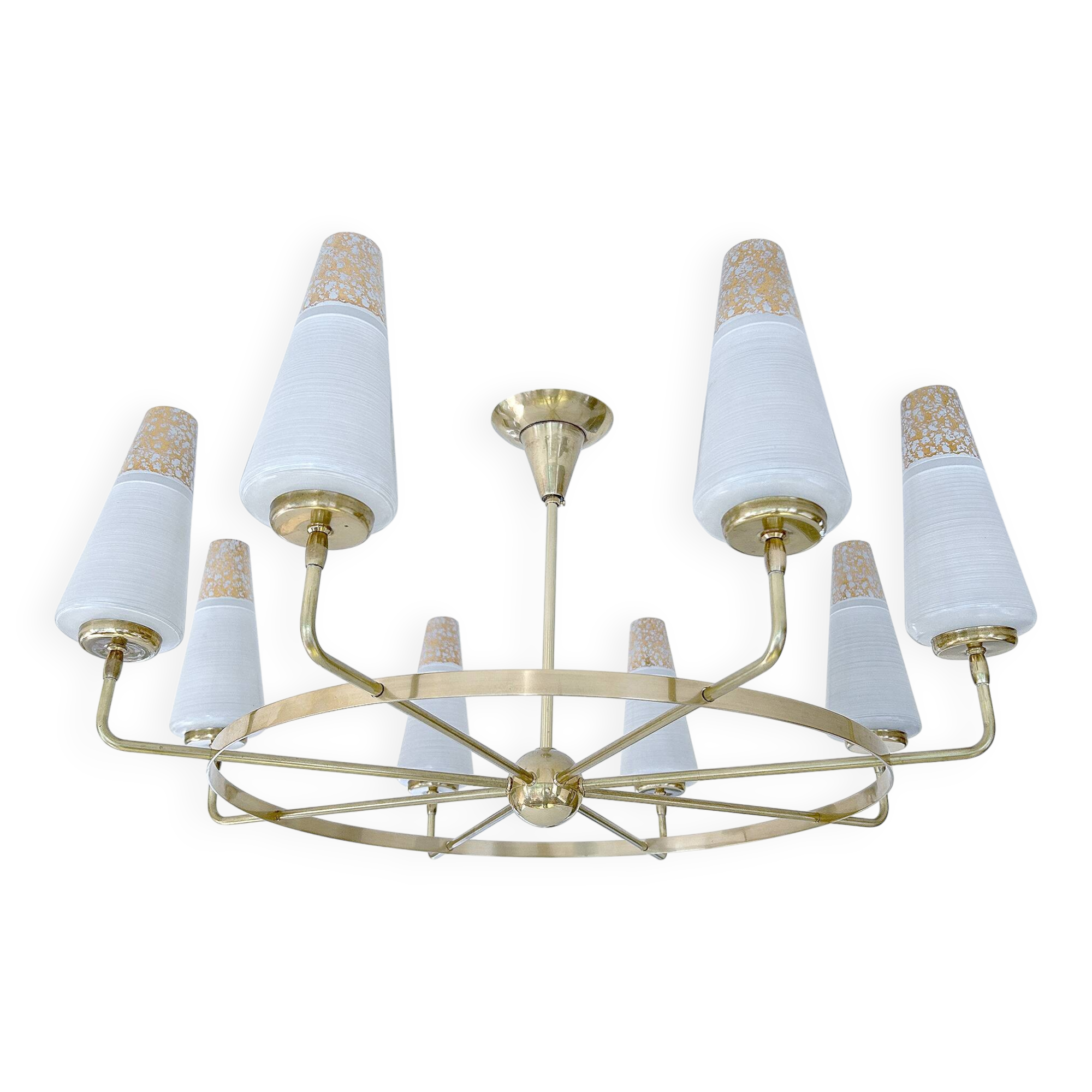 Large Vintage Italian Pendant Light, 1950s, Brass Glass