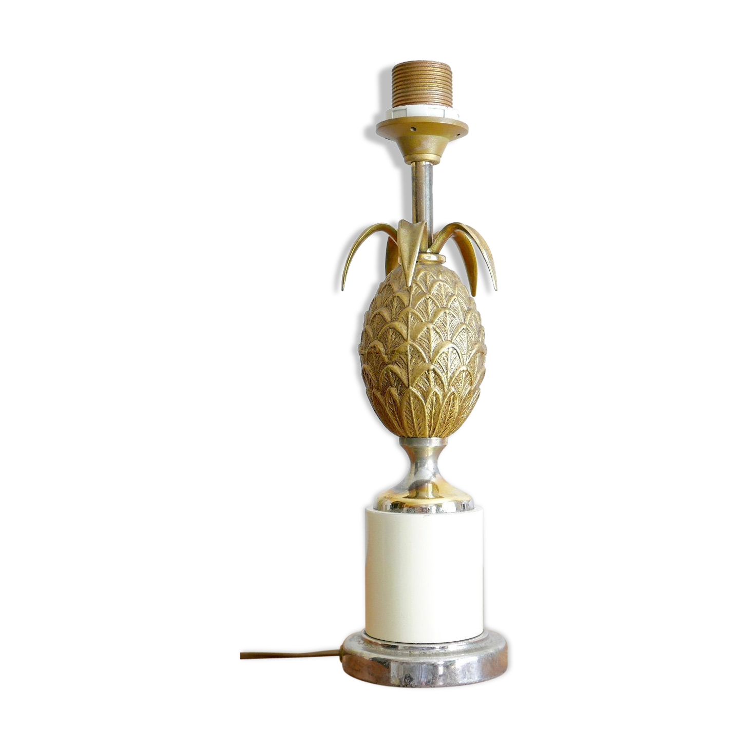 Golden and silver pineapple foot lamp, 70s