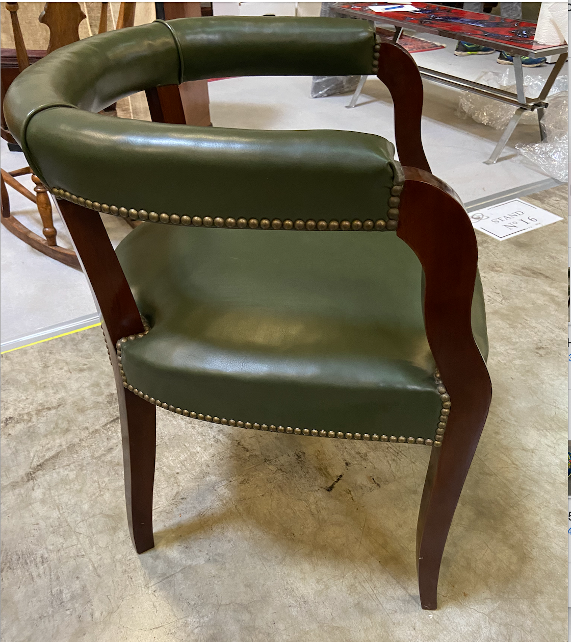Empire style office armchair in green leather