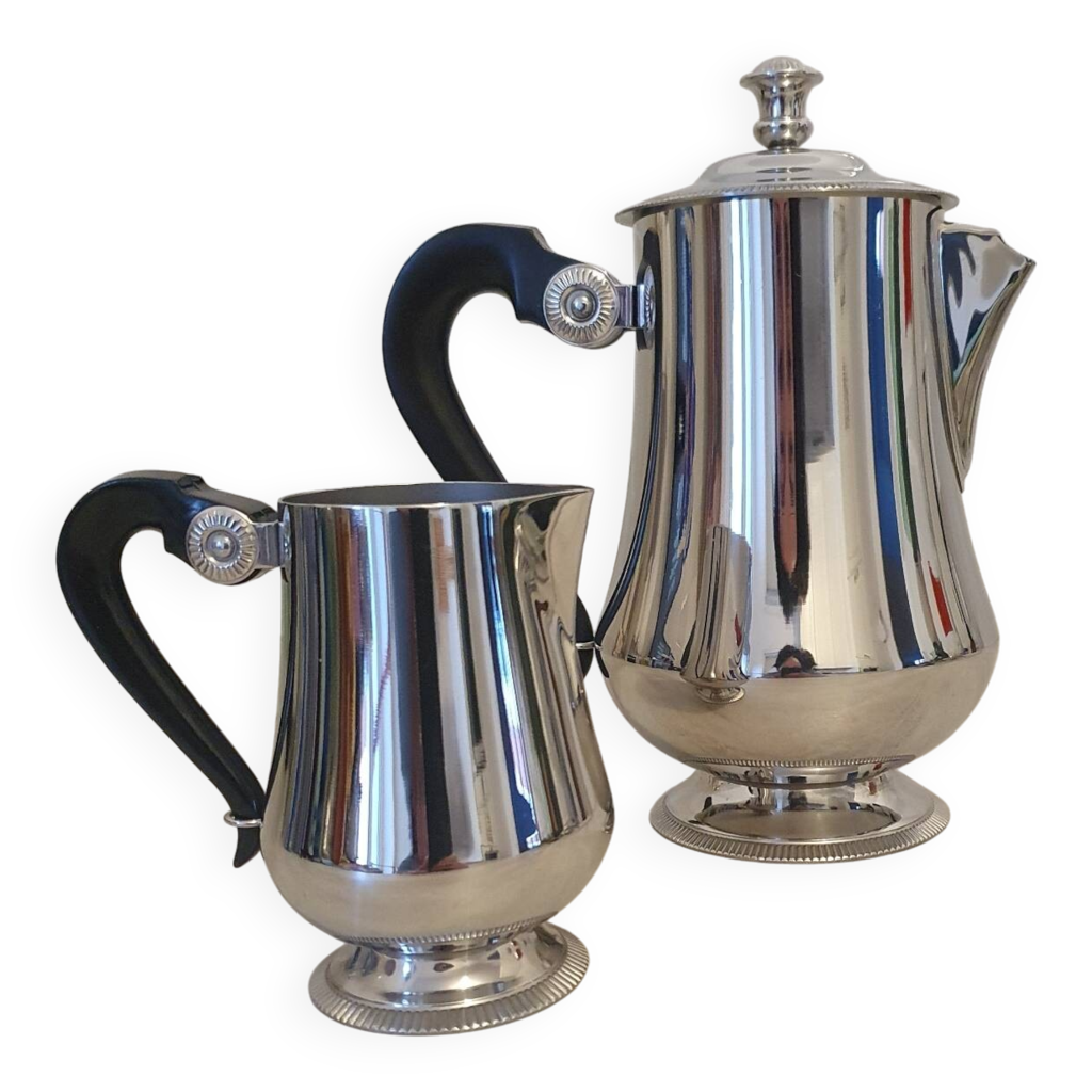 Sucrier et Pot à Lait Létang Rémy en Inox et bois Vintage 80