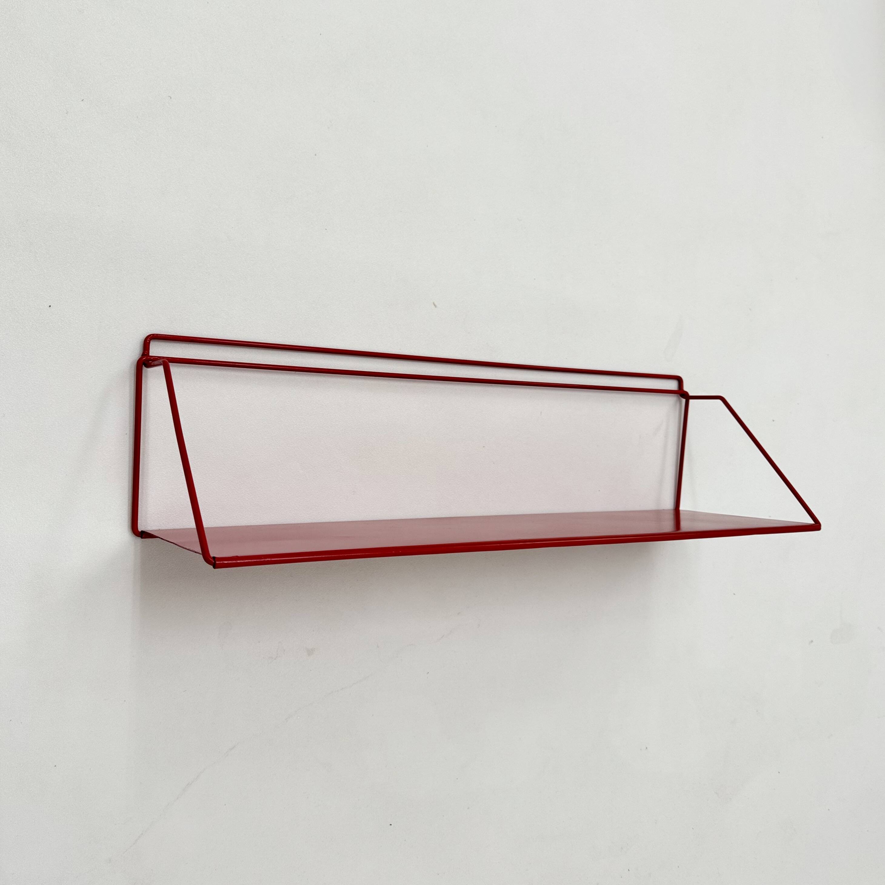 Vintage red metal wall unit book shelf , 1970s