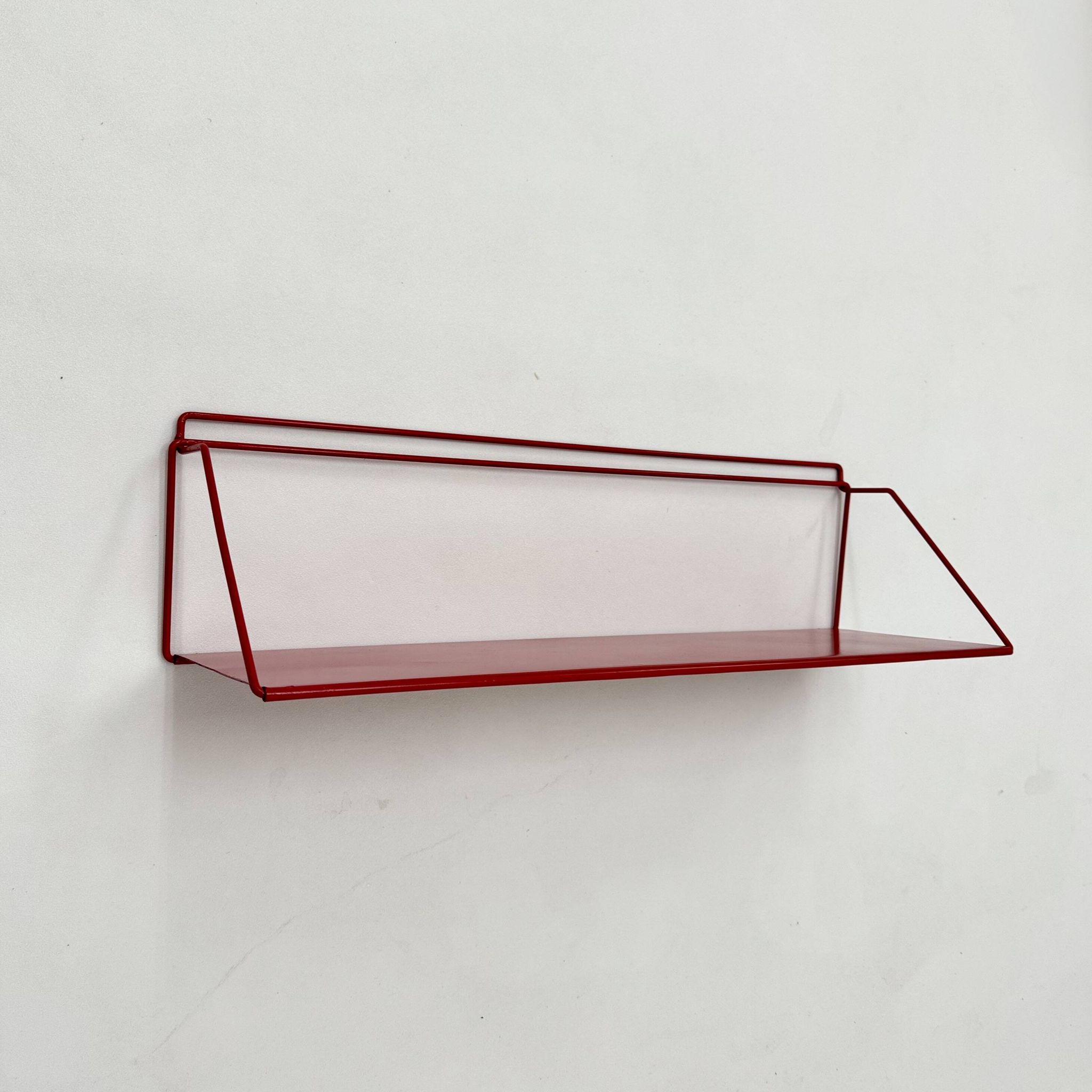 Vintage red metal wall unit book shelf , 1970s