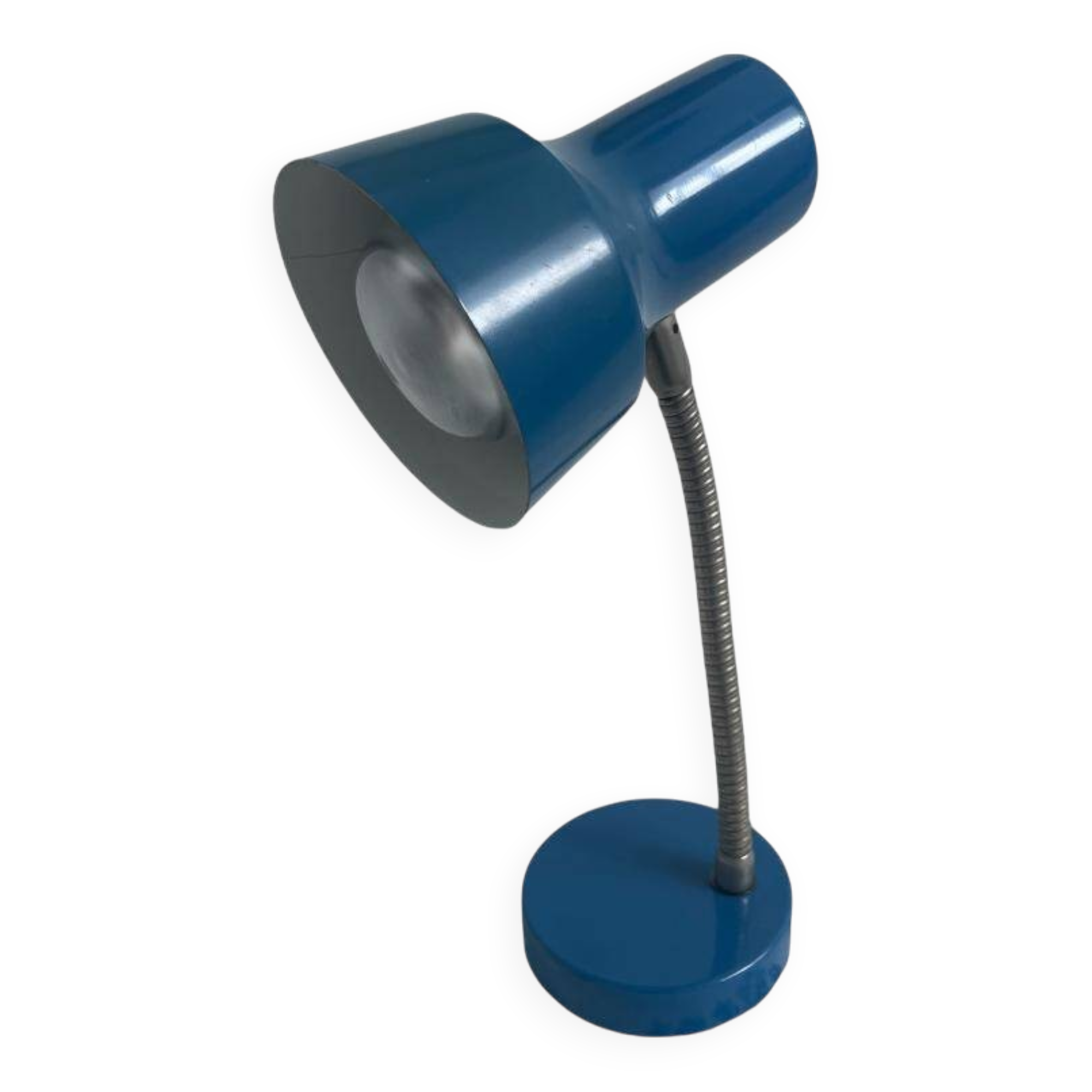 Vintage blue desk lamp, 1970s, flexible chrome metal