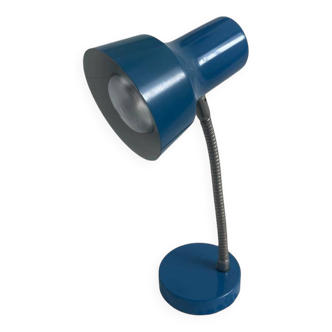 Vintage blue desk lamp, 1970s, flexible chrome metal