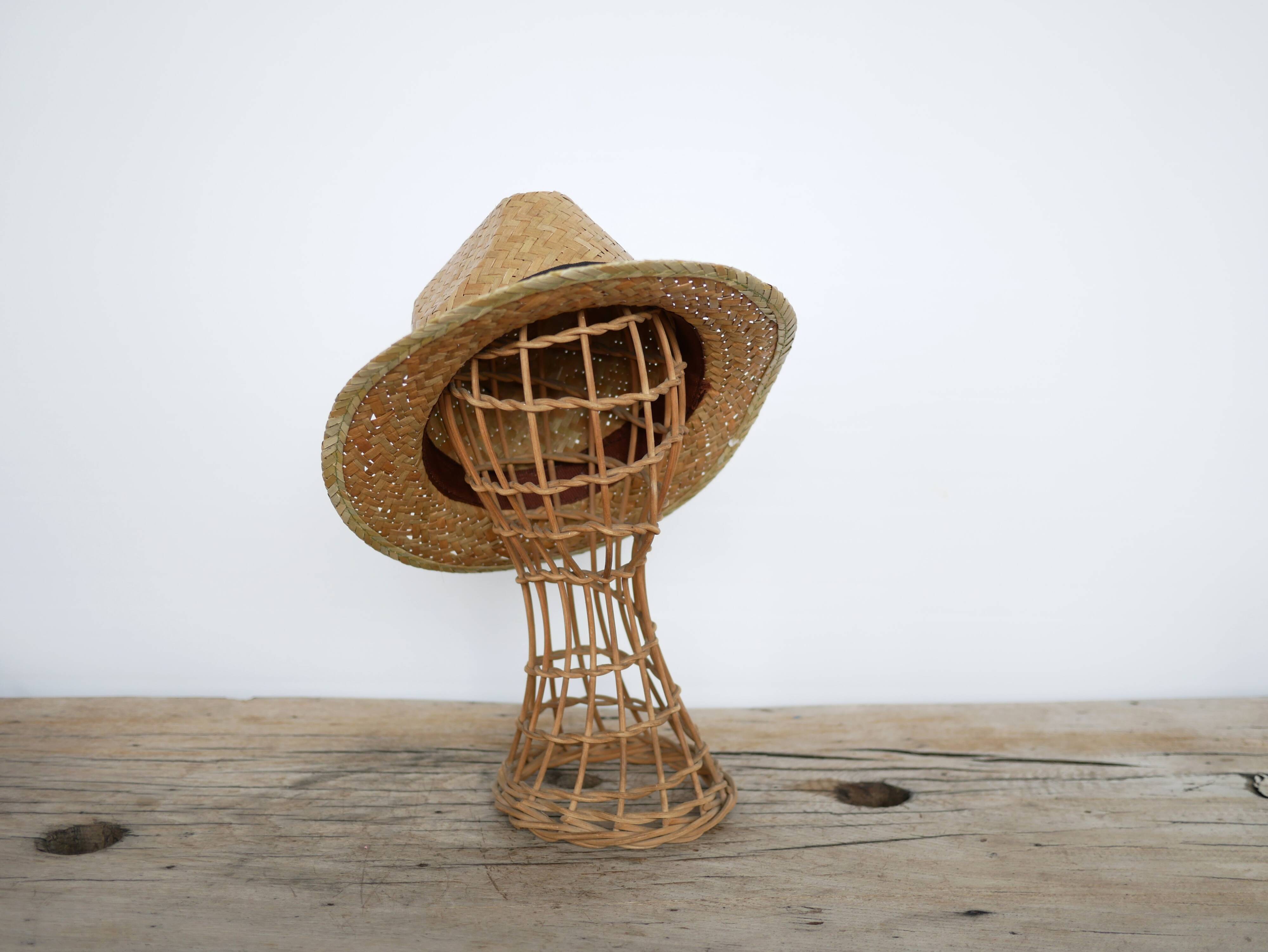 Vintage rattan hat rack