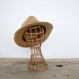 Vintage rattan hat rack