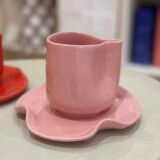 Set of mugs and cups of water lily ceramic handmade pop pink barbapapa