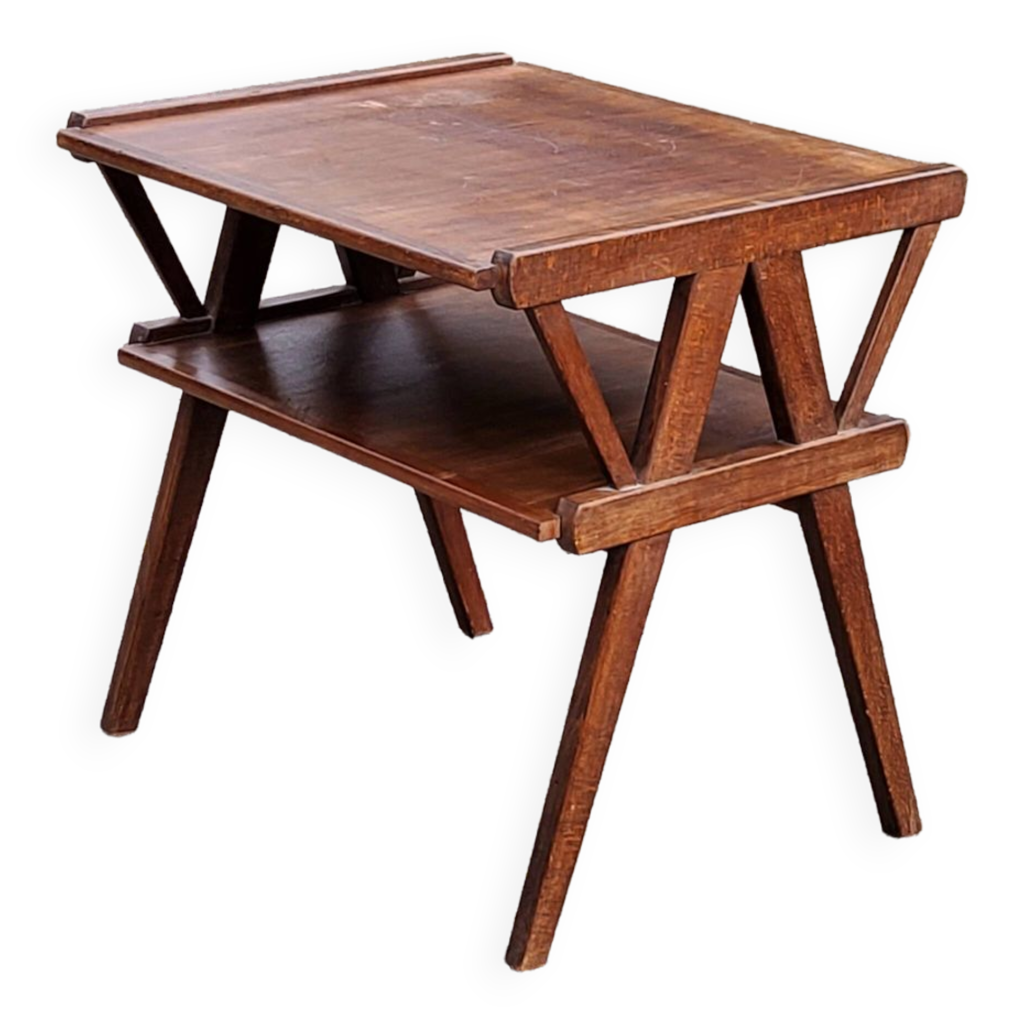 Vintage side table from the 50s in beech oak and poplar compass feet