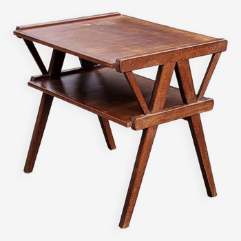 Table d’appoint vintage des années 50 en hêtre chêne et peuplier pieds compas