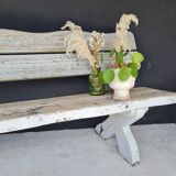 Exterior bench in patinated white solid wood