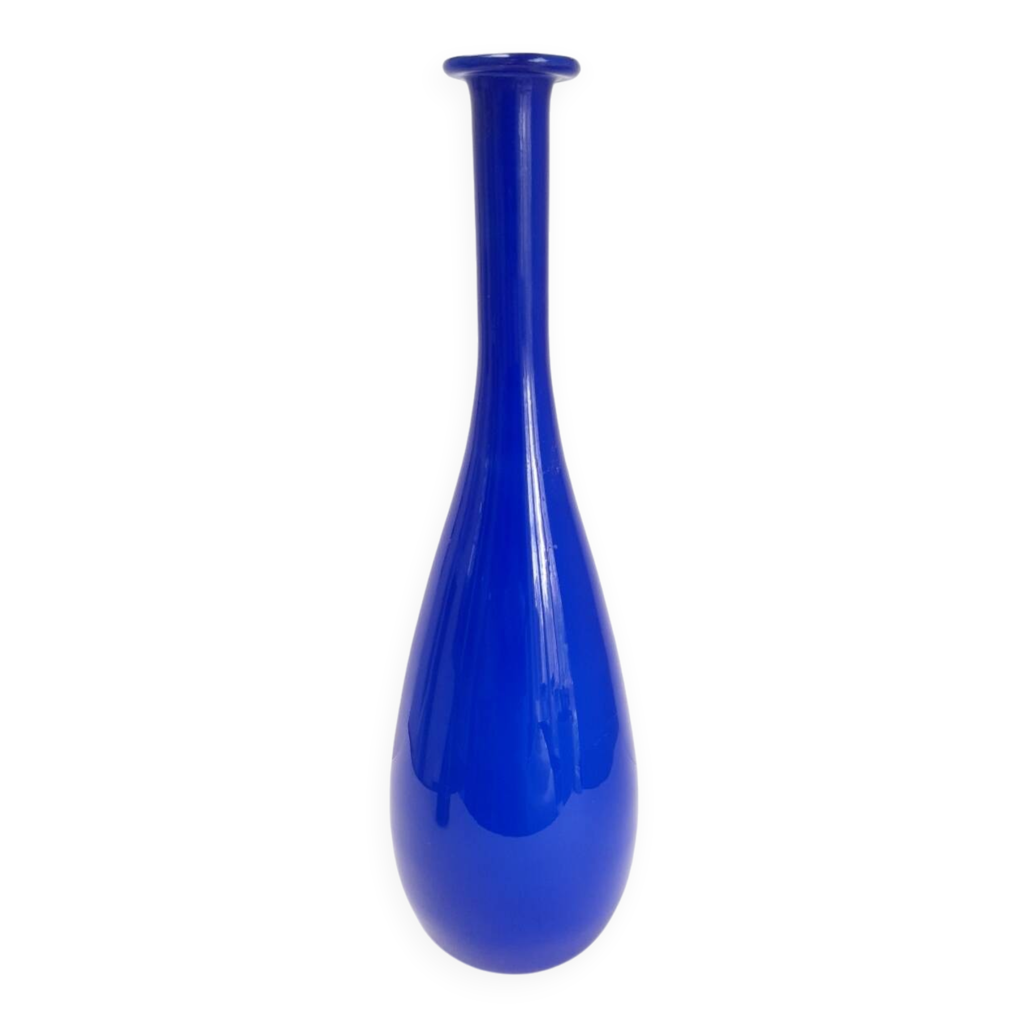 Large bottle vase in bright blue opaline.
