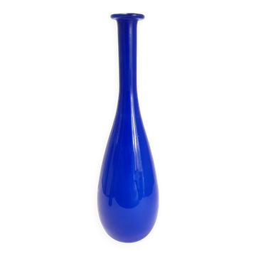 Large bottle vase in bright blue opaline.