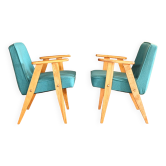 Fauteuil vintage en bois design original par Chierowski 1962 chaise moderne en bois turquoise woo