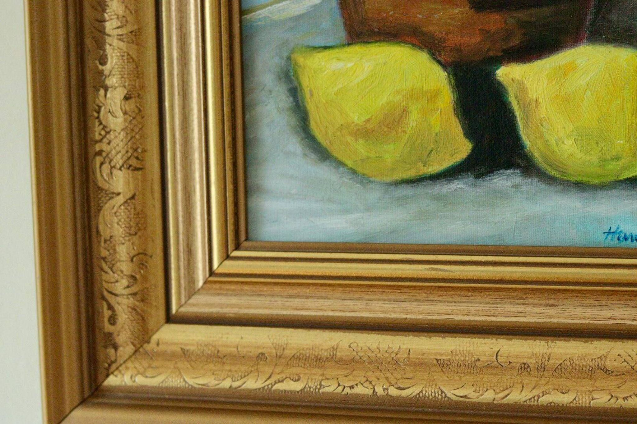Nature morte européenne originale à l'huile sur panneau de Hans Haussdal
