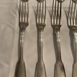 Set: 6 forks and 6 spoons. Silver metal . 2 models