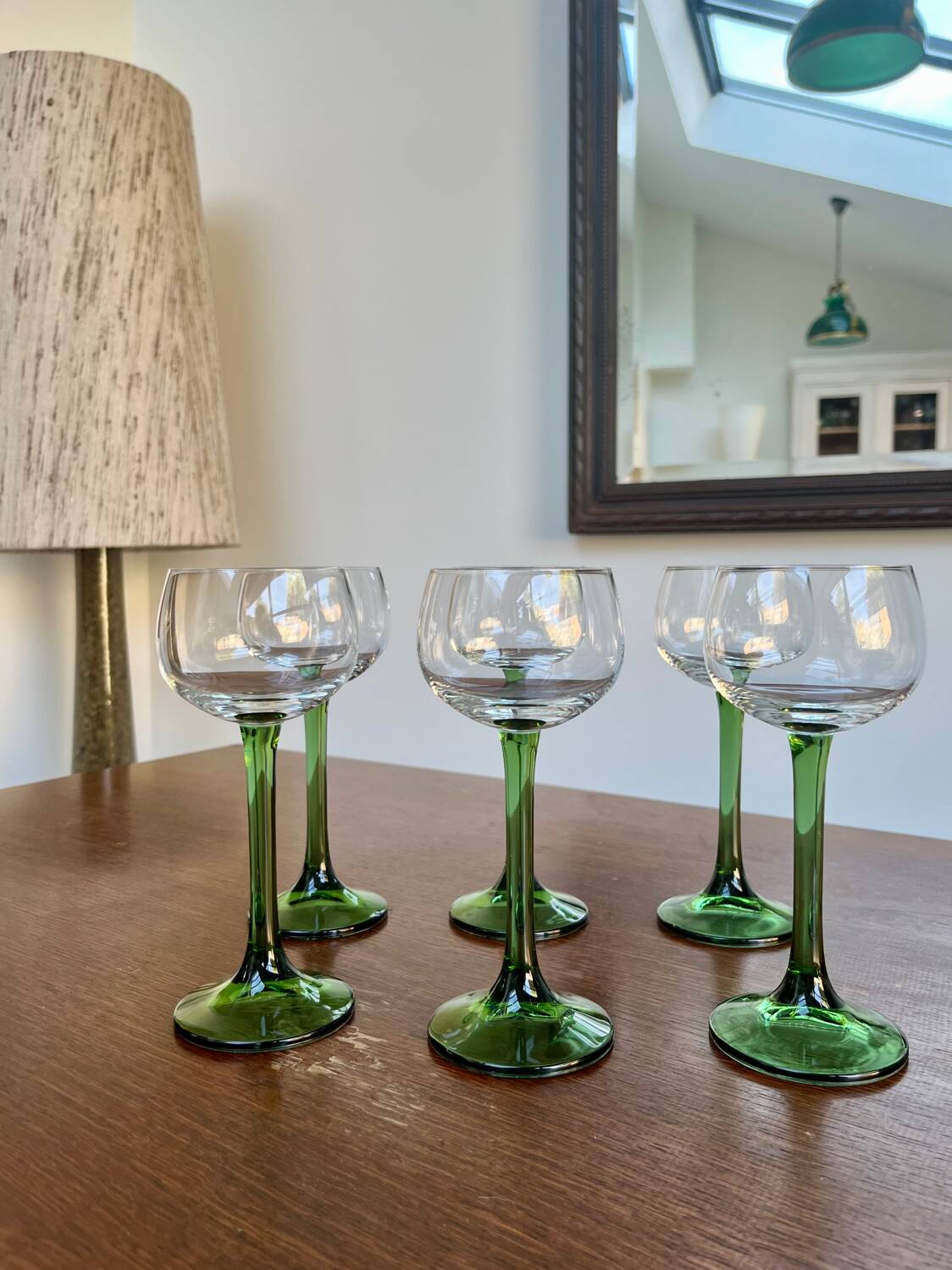 6 Alsatian glasses, green footed Roemer