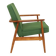 Scandinavian modern chair in green wool, vintage wooden armchair.
