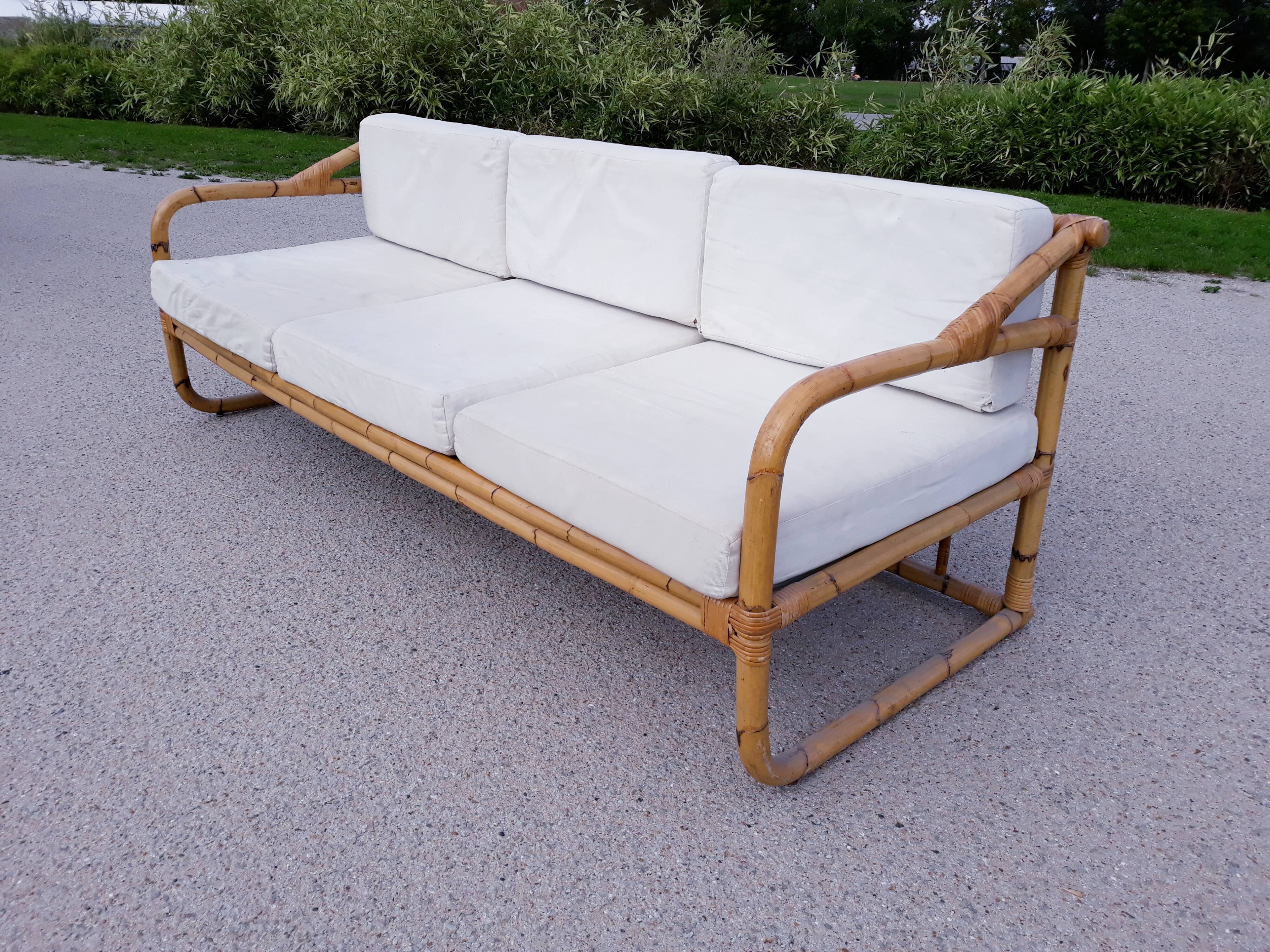 Sofa bench 3-seater vintage rattan