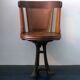 Chaise de bureau rotative nautique antique en teck, fer et cuir