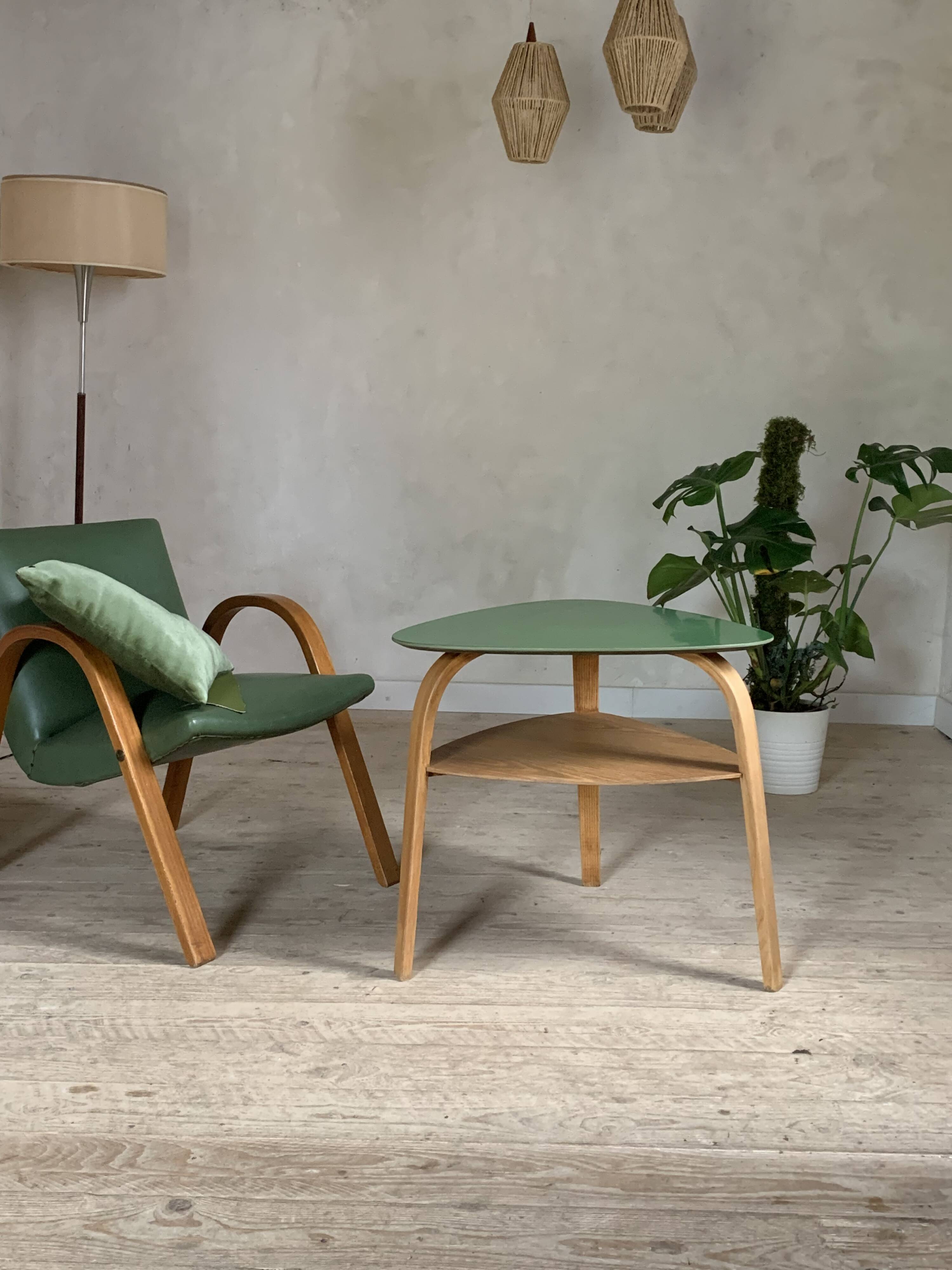 Hugues Steiner bow wood double top tripod coffee table