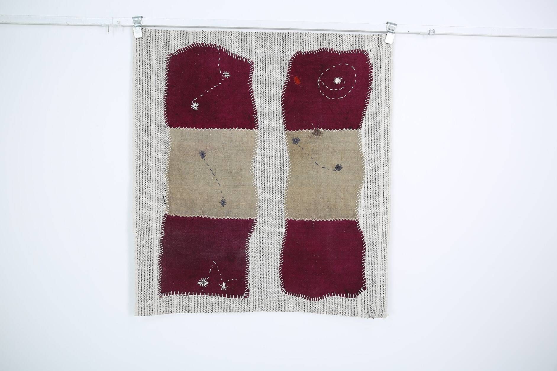 Wine Color Vintage Textile Wall Hanging, Handwoven Tapestry, 106x116 Cm