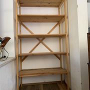 Vintage beige pine high bookshelf - Open shelf Hungary, 1980s
