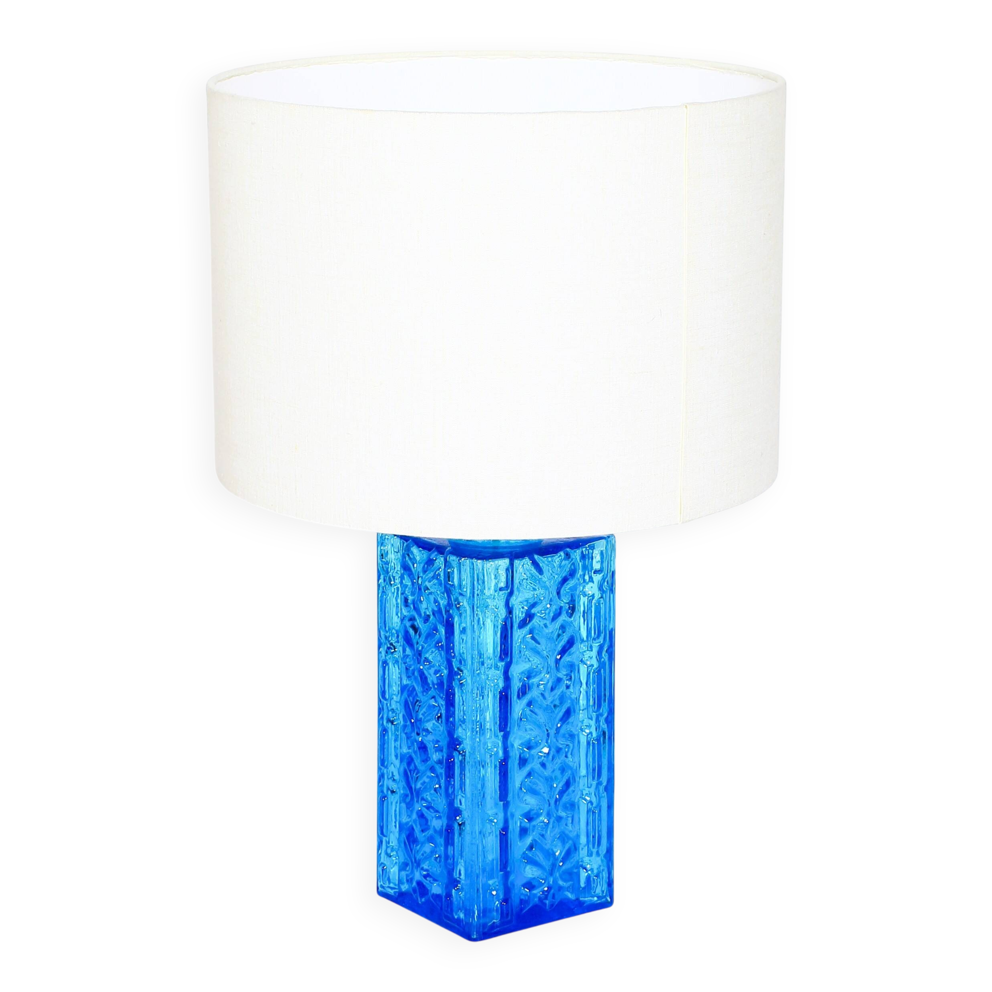 Vintage 1960s table lamp in azure blue pressed glass for Orref.
