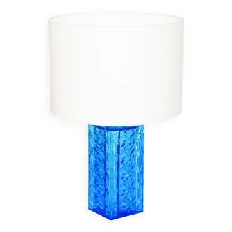 Vintage 1960s table lamp in azure blue pressed glass for Orref.