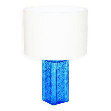 Vintage 1960s table lamp in azure blue pressed glass for Orref.