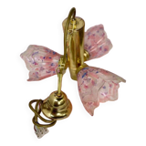 VINTAGE SPUTNIK BRASS CHANDELIER WITH PINK SHADES