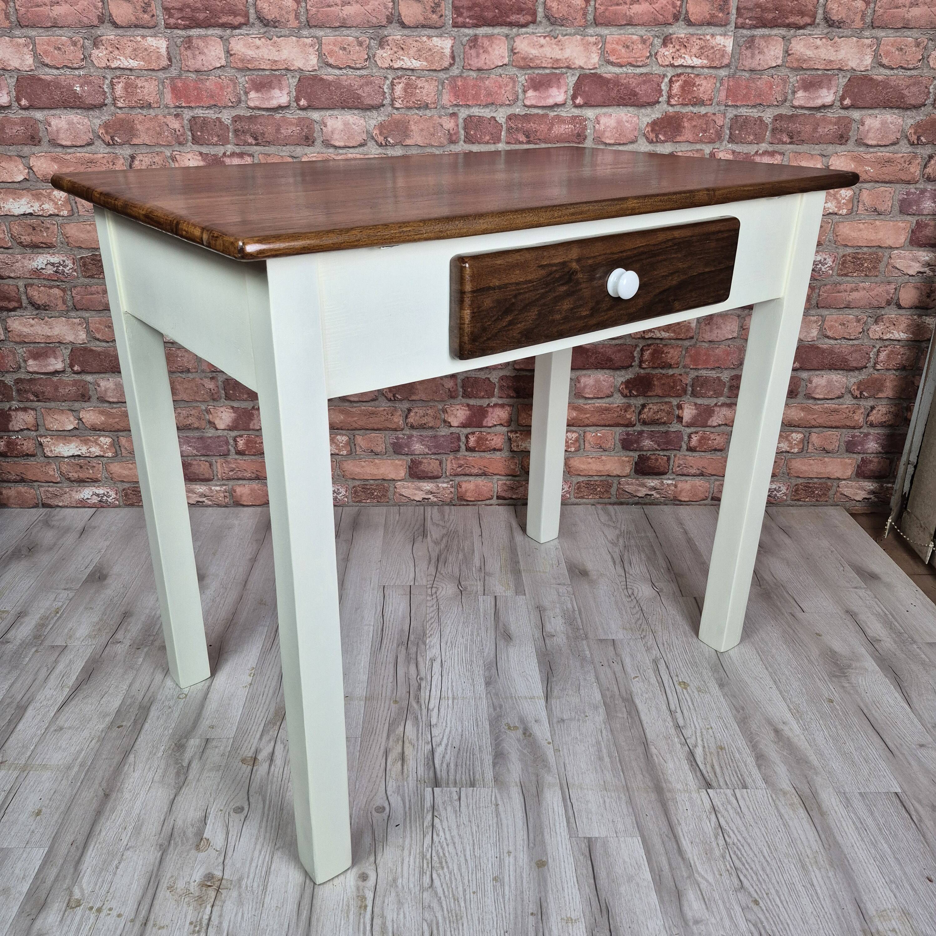 Upcycled Vintage Kitchen Dining Set Table and 2 Chairs - Cream and Walnut