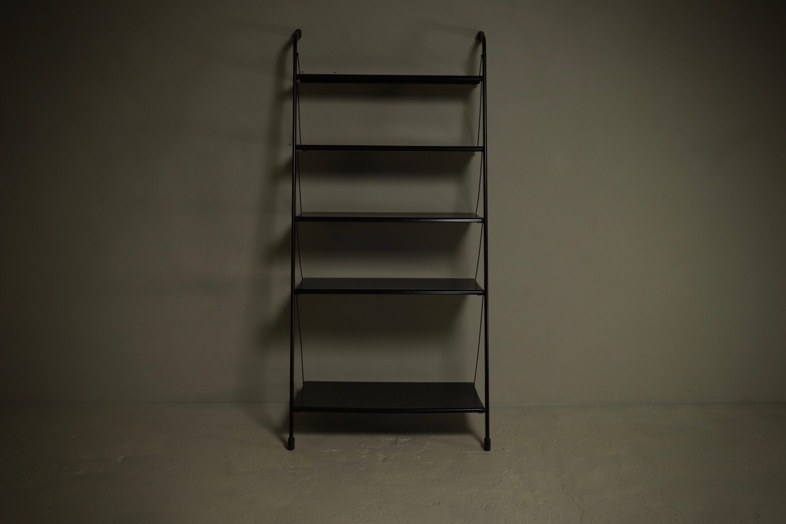 Postmodern freestanding perforated steel shelving unit 1980s