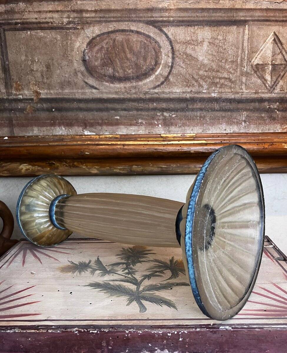 Art Deco Frosted Acrylic and Verdigris Brass Pricket Candleholder