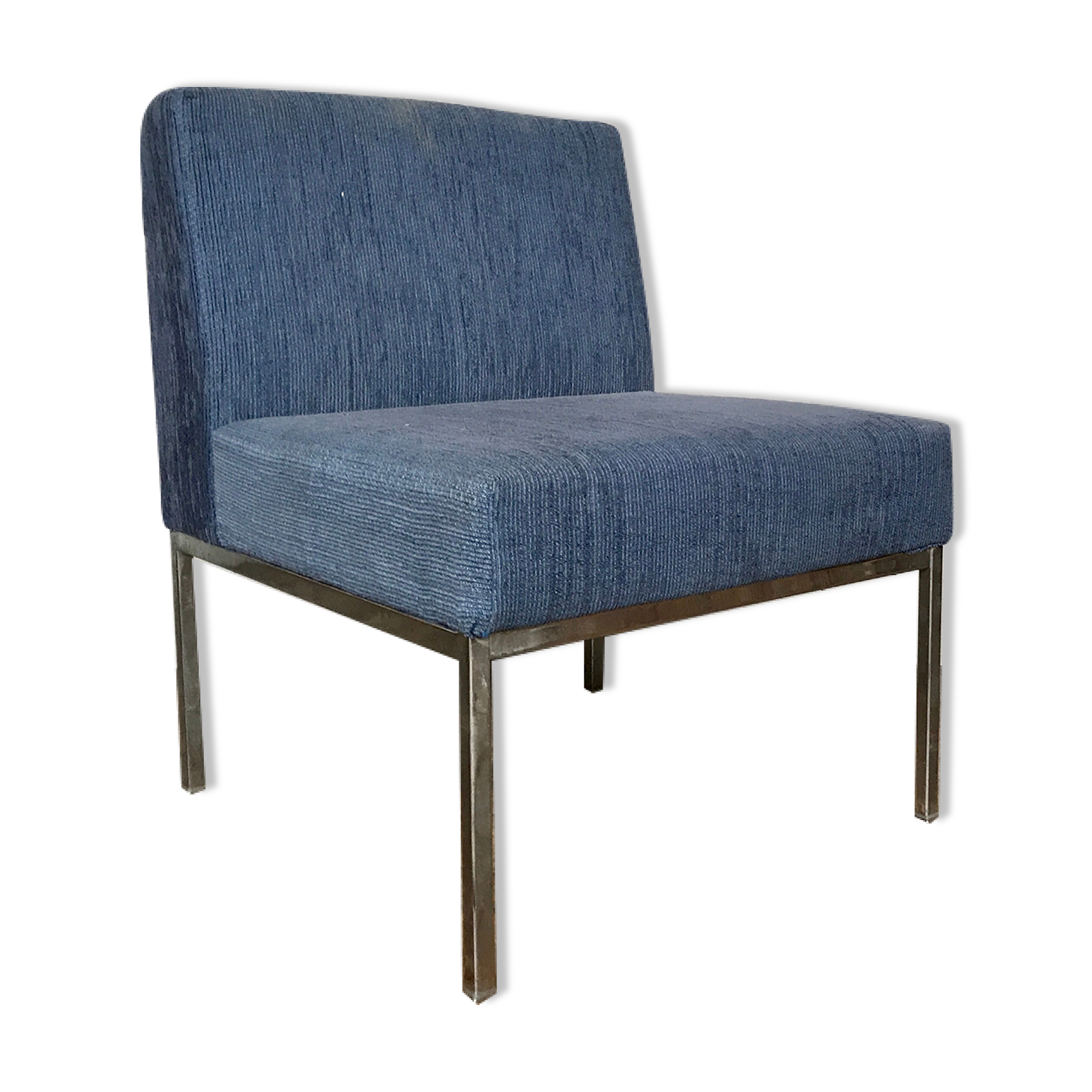 Chrome foot heated chair and vintage blue fabric, 1970