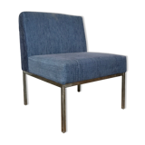 Chrome foot heated chair and vintage blue fabric, 1970