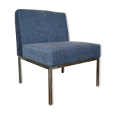Chrome foot heated chair and vintage blue fabric, 1970