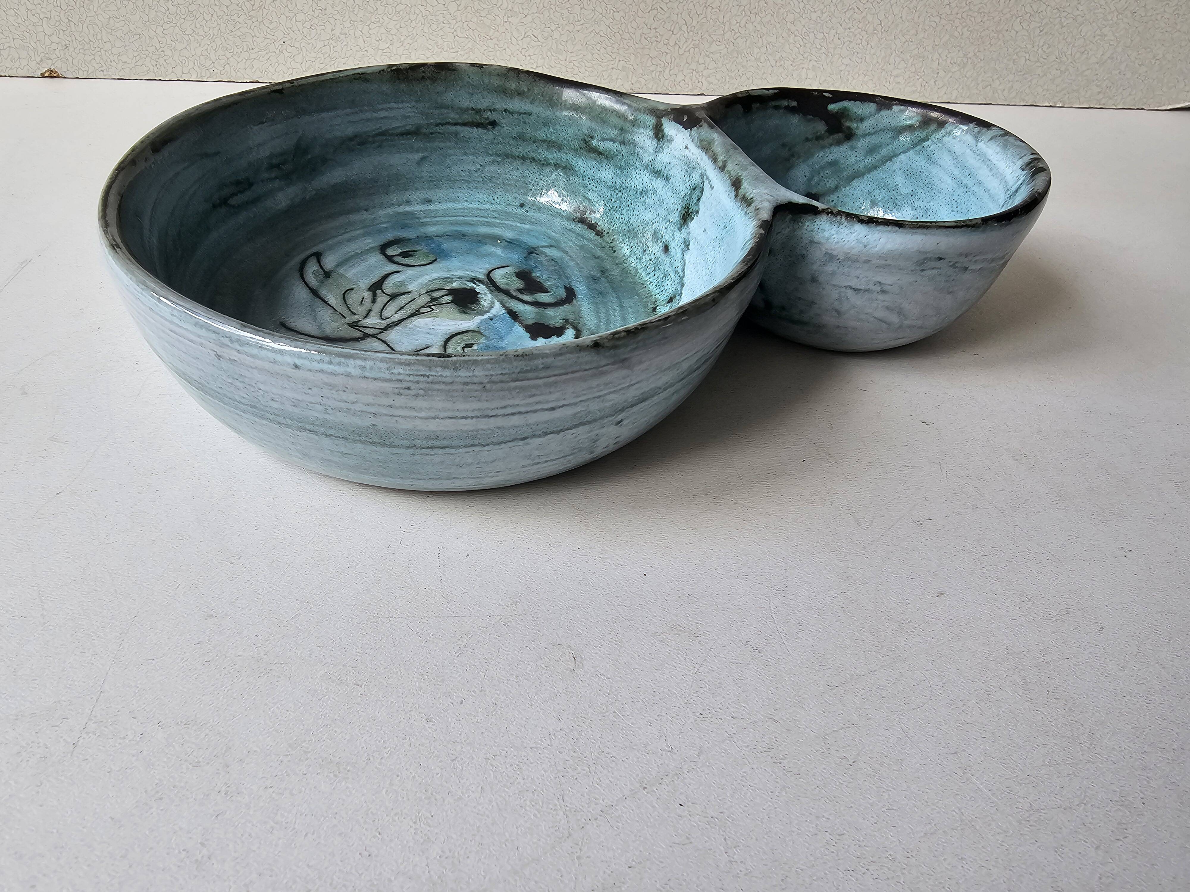 Apertif bowl, olive pot in ceramic signed Camos Vallauris.