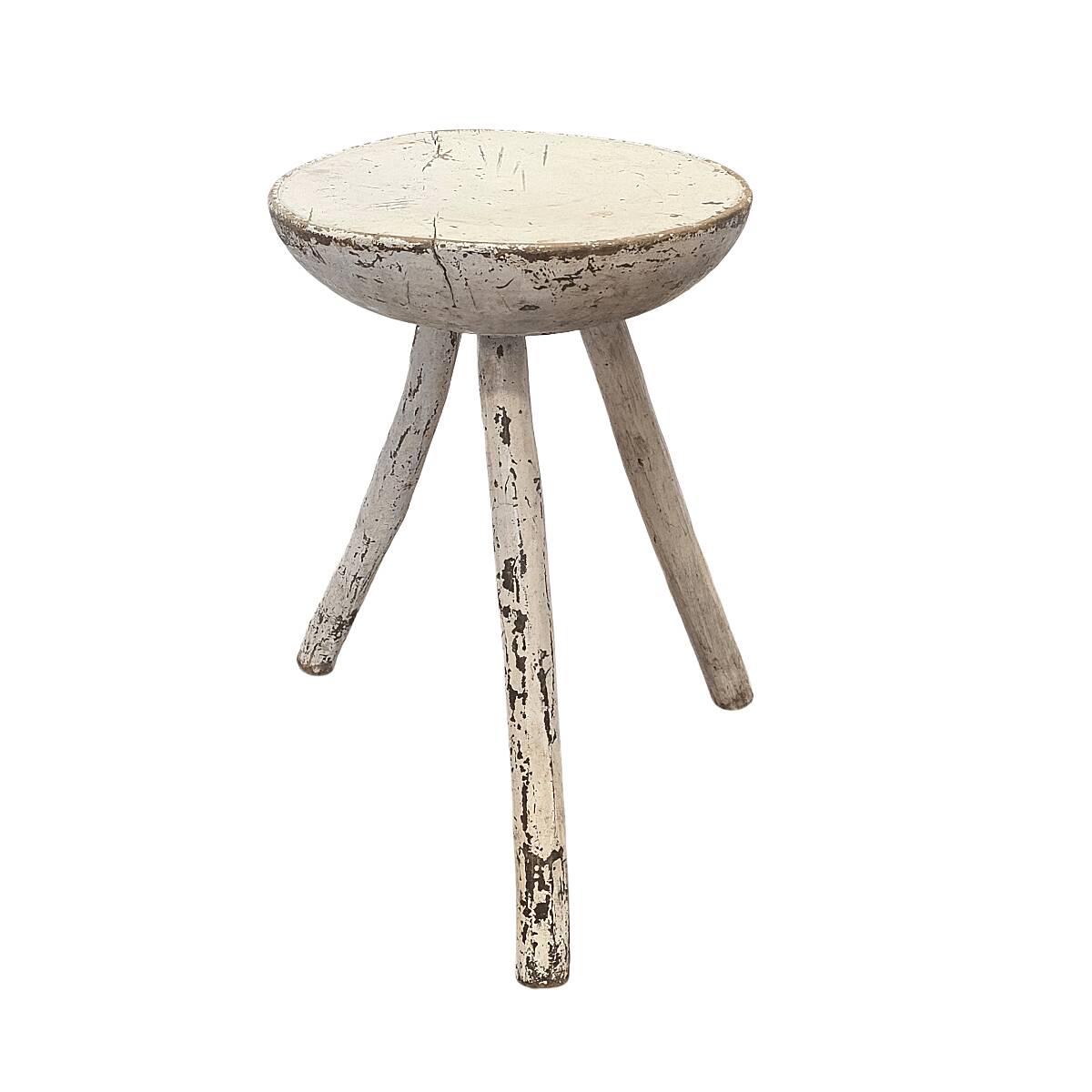 Antique French Milk Stool Painted White, early 1900s