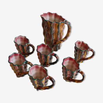 Pichet et tasses en céramique, Vallauris années 1960