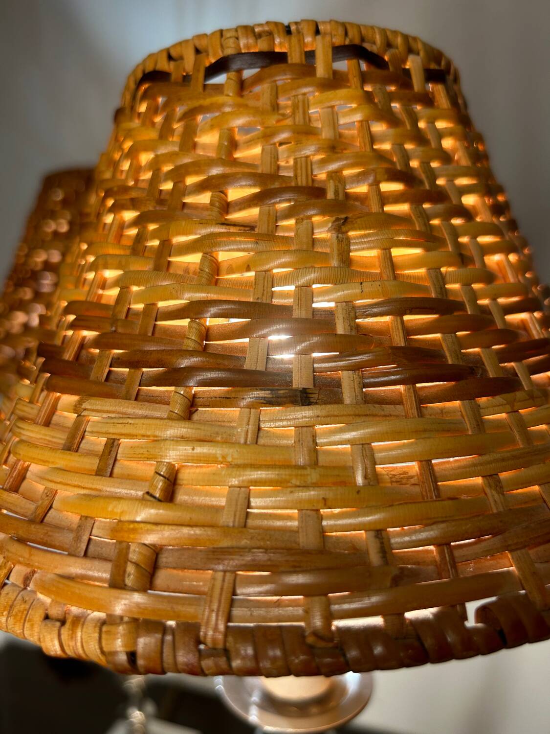 Old rattan candle holder lamps (X2)