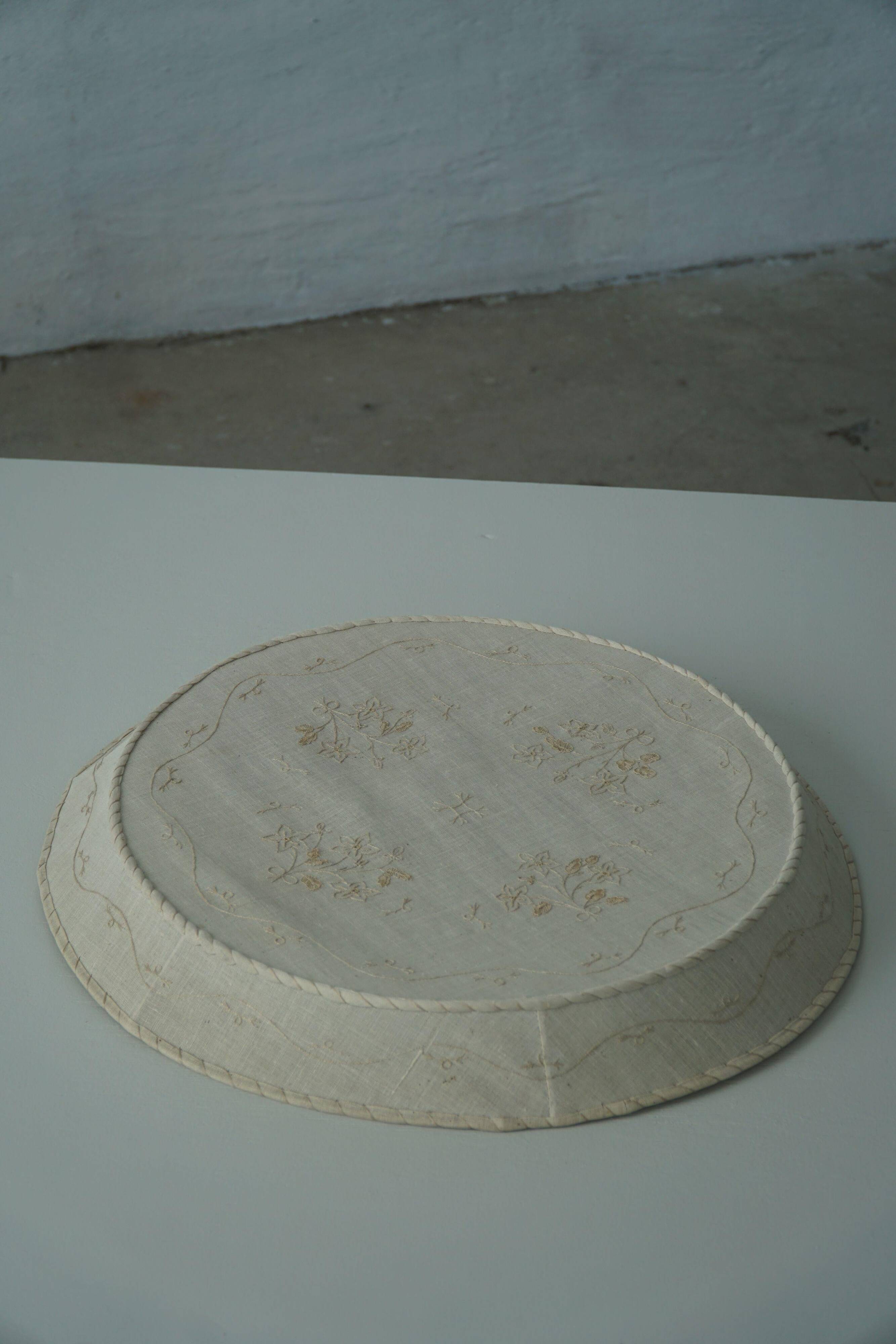 Large Swedish wall/ceiling light from the mid-century in linen and lace, Sweden, 1950s.