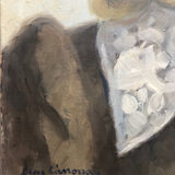 Old woman portrait oil on canvas dated 1942 signed