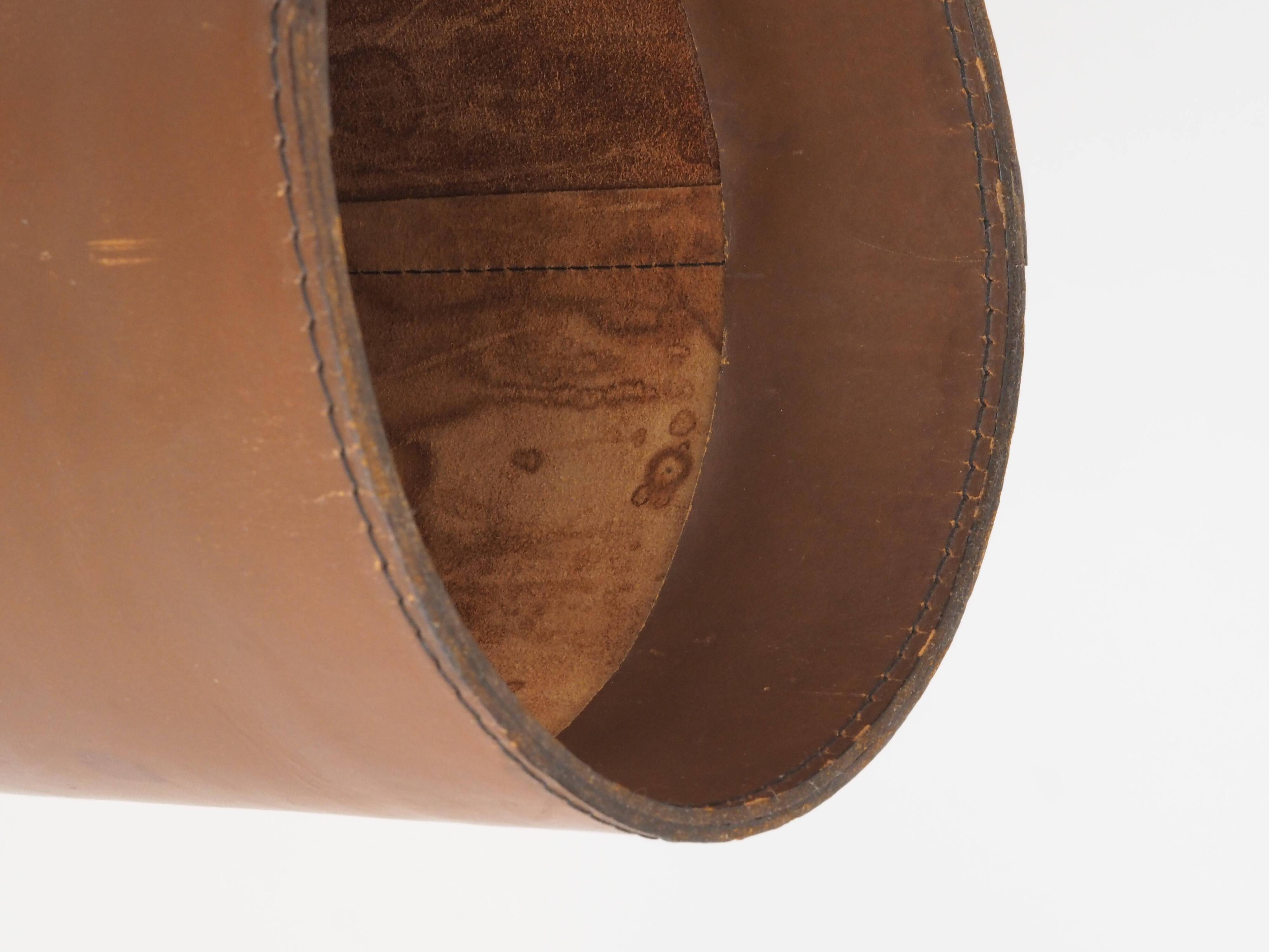 Authentic leather wastebasket/bin by Carl Auböck from the mid-20th century.