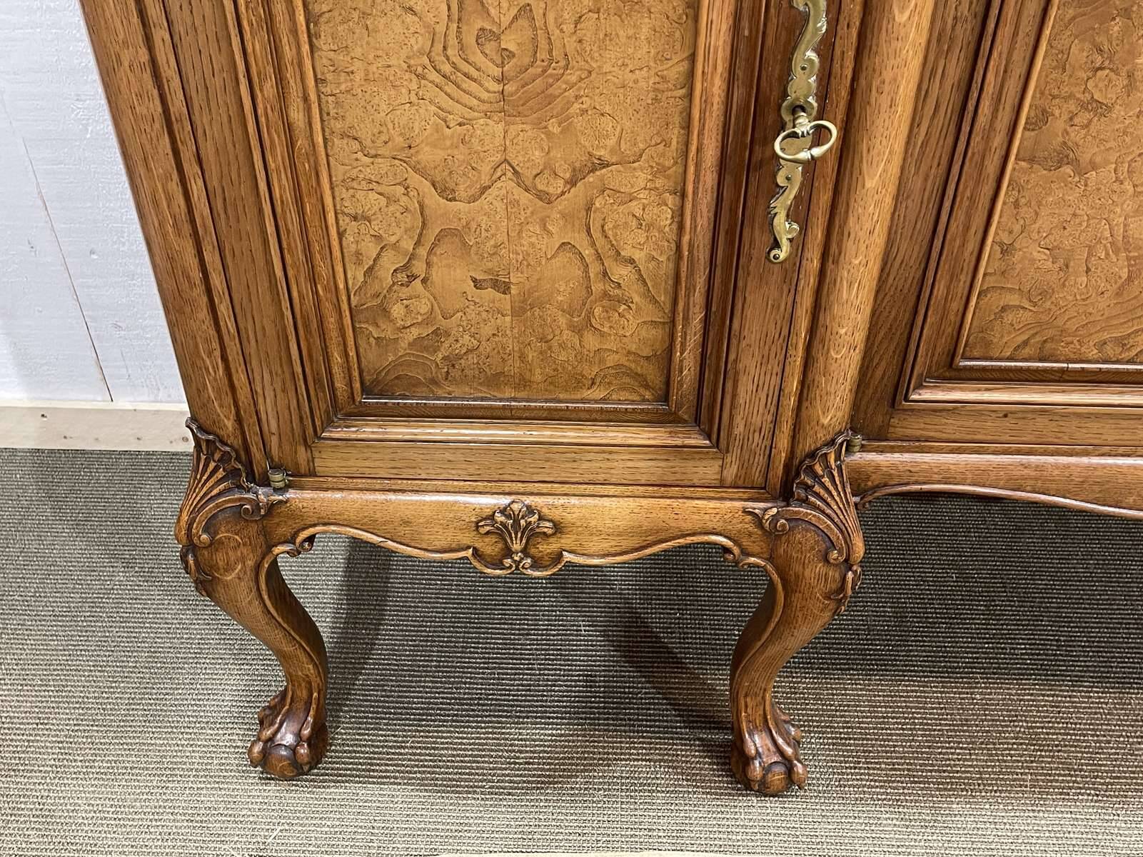 SOUBRIER Chippendale sideboard in oak, elm burl and marble