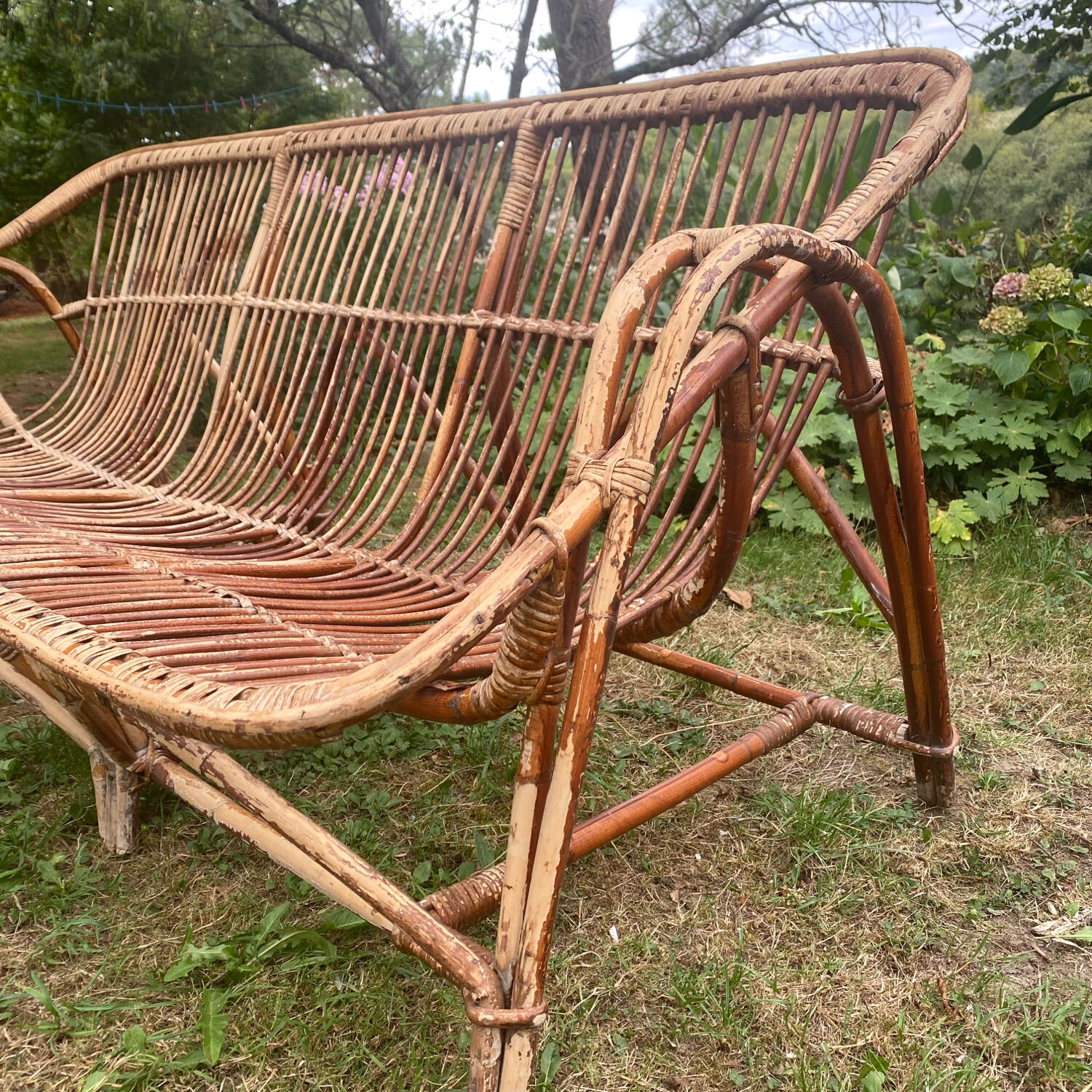 3-seater rattan bench from the 70s