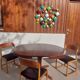 round/oval table with extension, central leg, dark shade, Baumann design